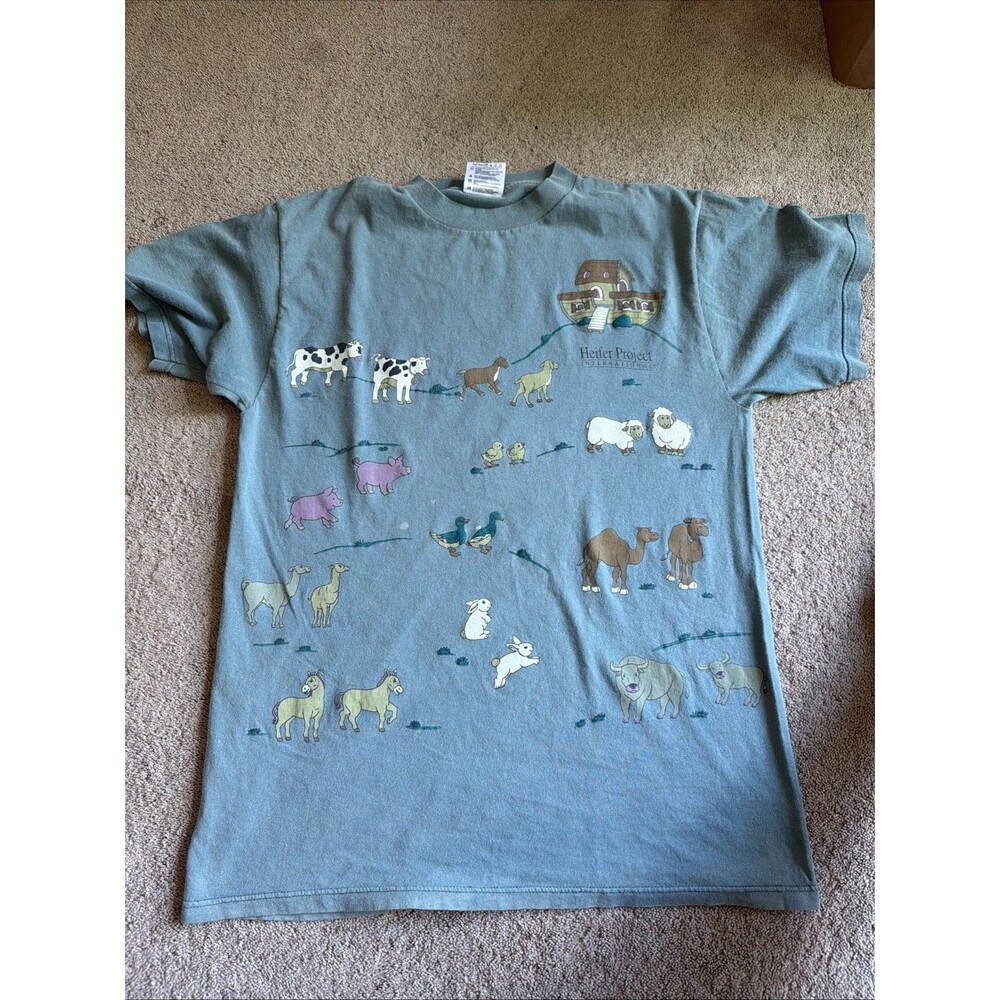 Tultex Vtg Heifer Project International All Over Print Noahs Ark Large Shirt